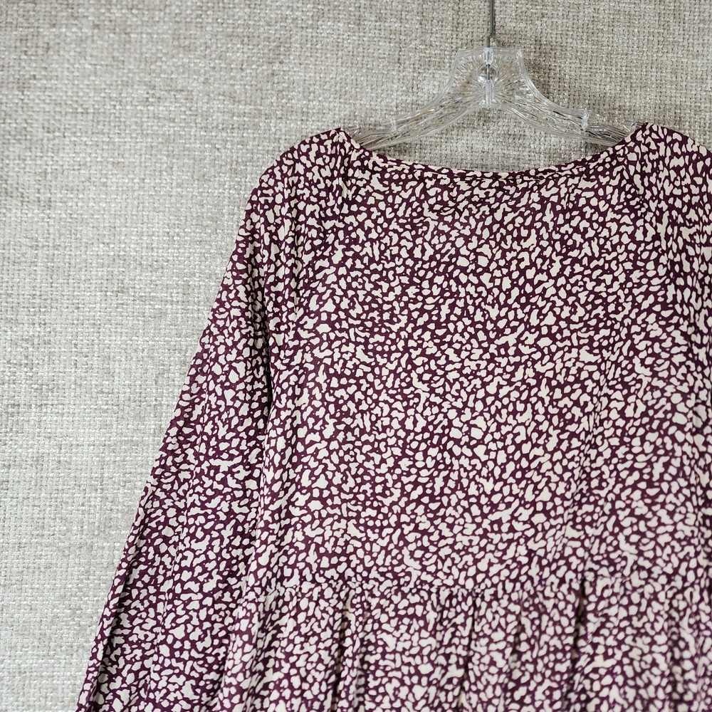 Gap Boho Tiered Cotton Gauze Dress Womens MT Tall Purple Cream Splotch Tie Neck - Picture 9 of 12